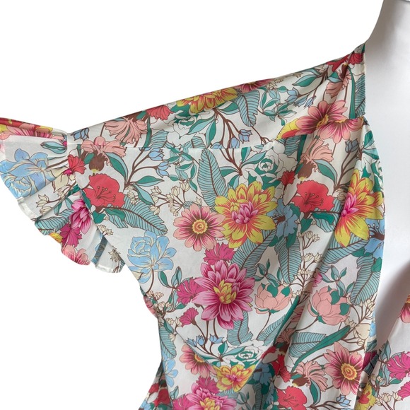 Umgee Womens Floral Kimono Wrap Ruffle Sleeve Open Front Cardigan C1826 Small - Picture 3 of 5